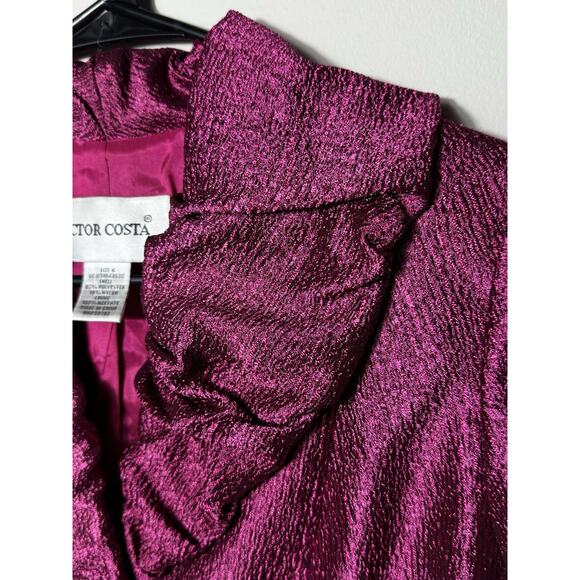 Victor Costa Pink Ruffle Blouse Size 4 Textured Metallic Button-Up Top - Picture 4 of 8